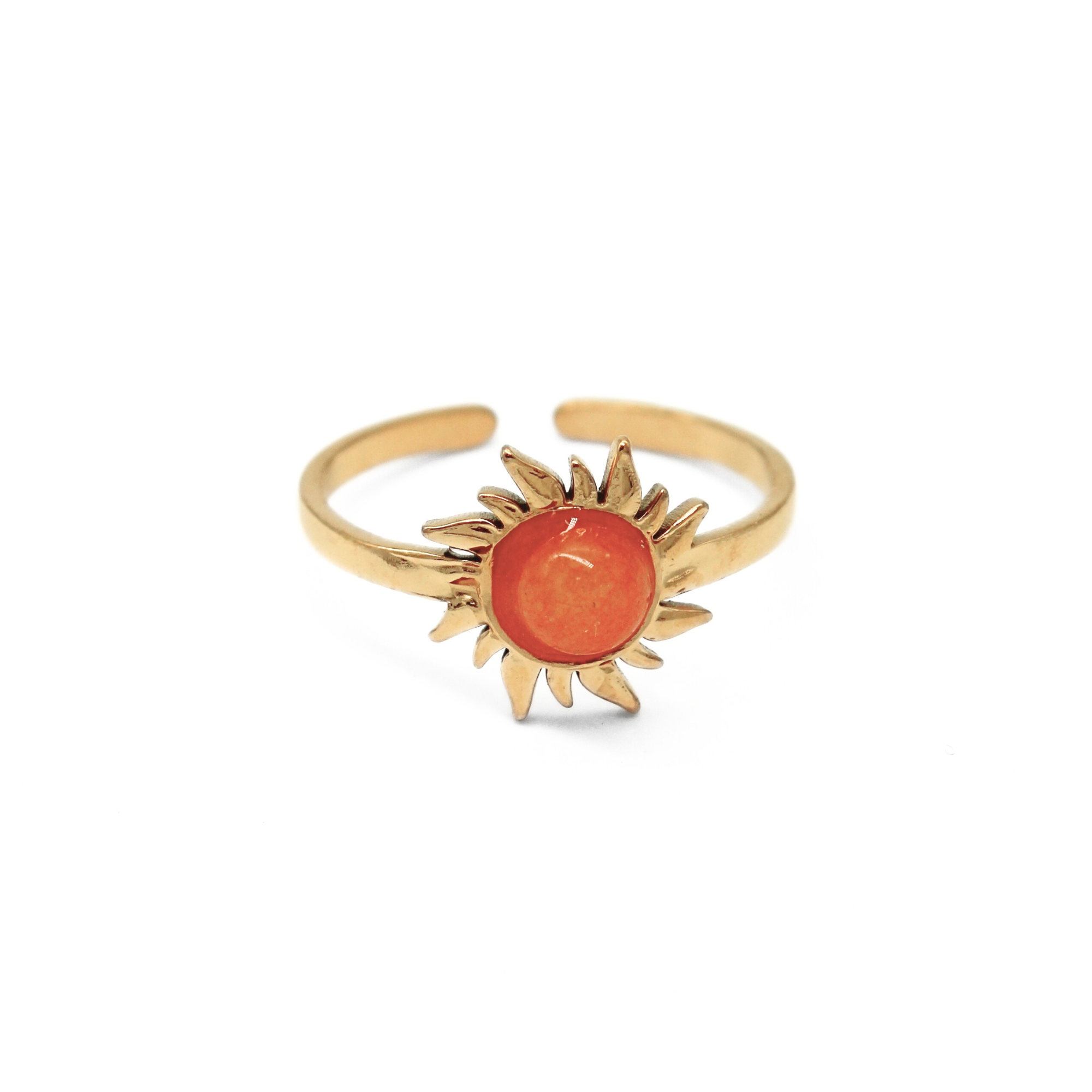 Tournesol - Bague - Acier inoxydable - Ajustable - Pierre naturelle