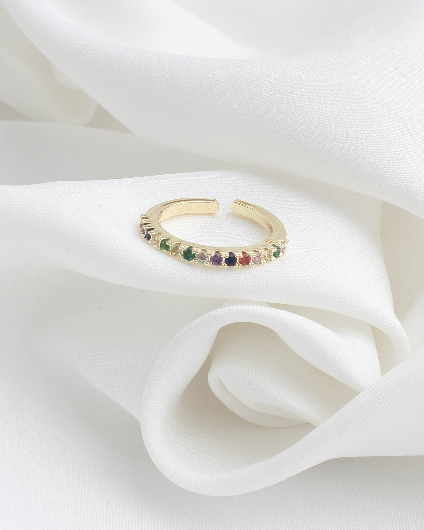 Bague en acier inoxydable avec strass multicolore - Ajustable