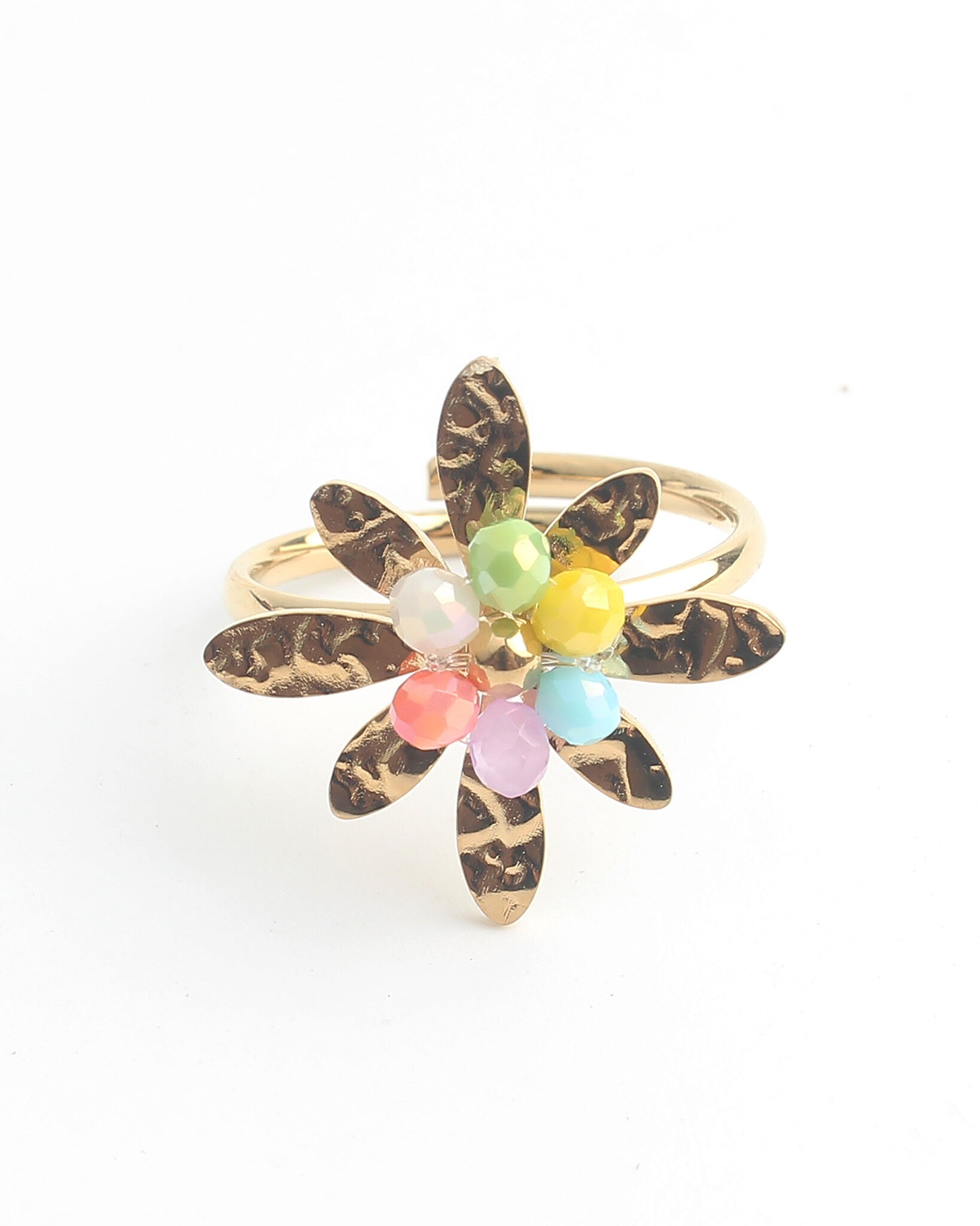 Fleur colorée - Bague - Acier inoxydable - Ajustable