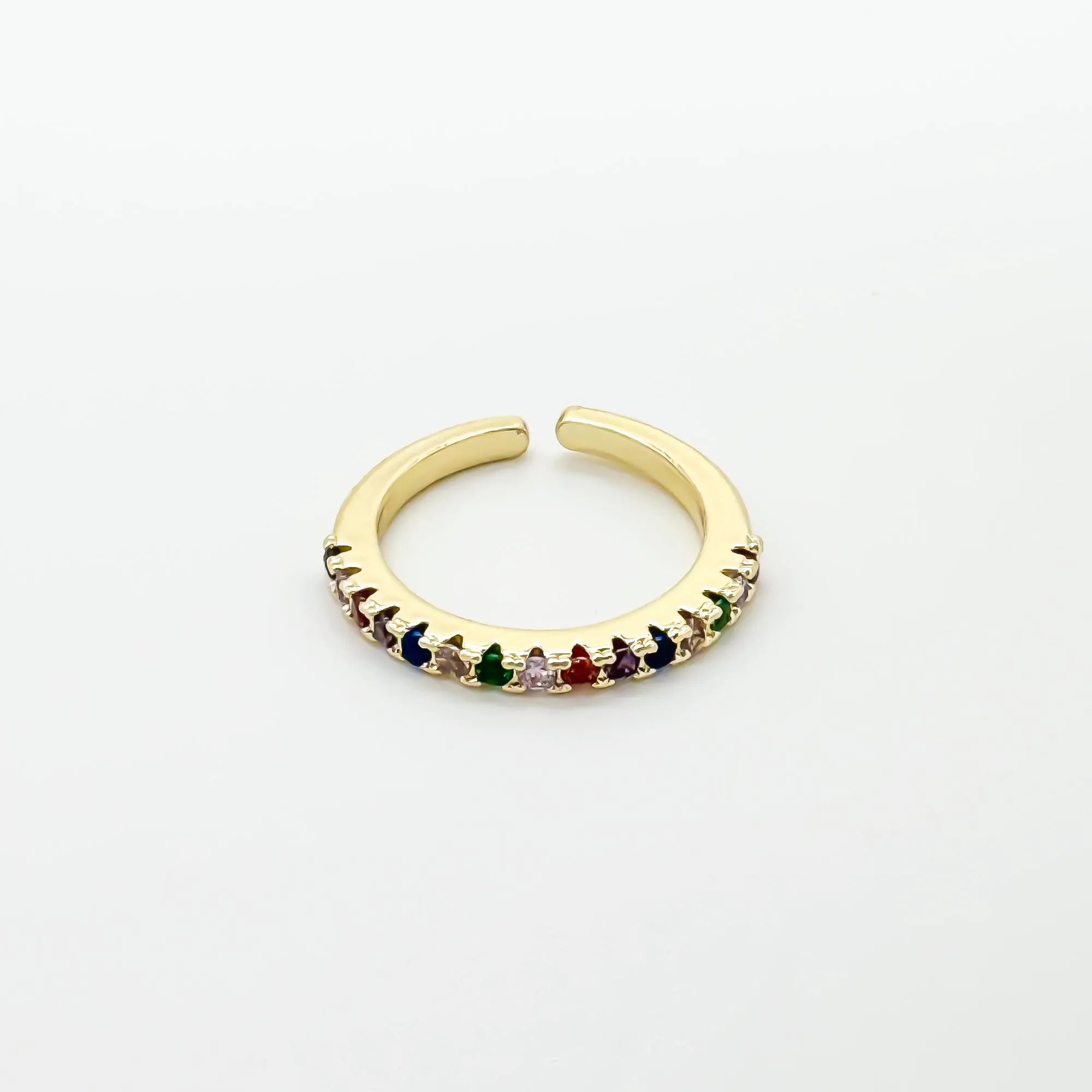 Bague en acier inoxydable avec strass multicolore - Ajustable