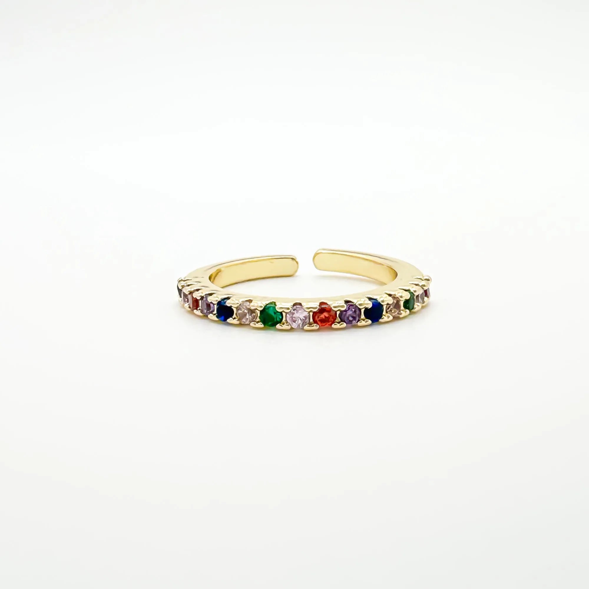 Bague en acier inoxydable avec strass multicolore - Ajustable