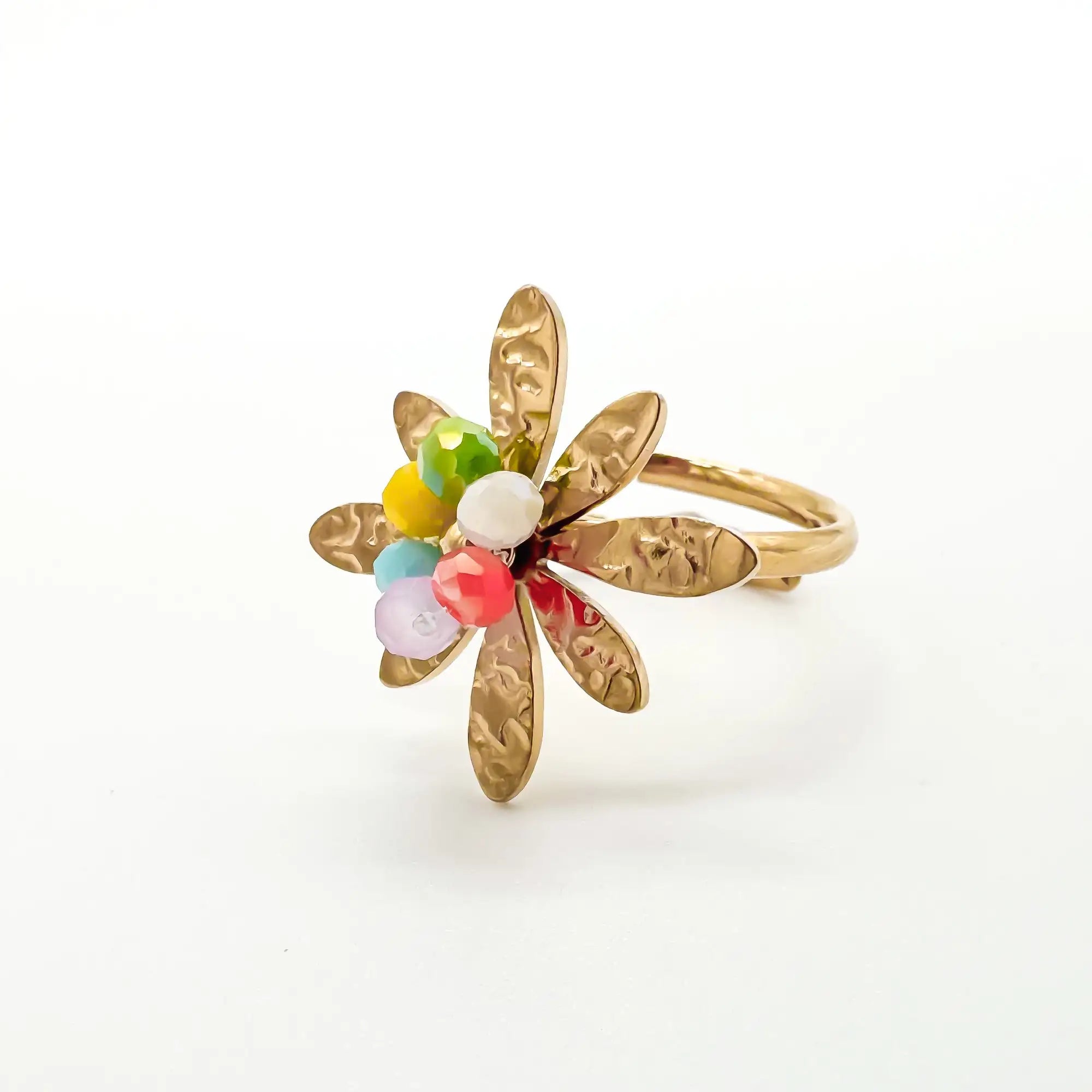 Fleur colorée - Bague - Acier inoxydable - Ajustable