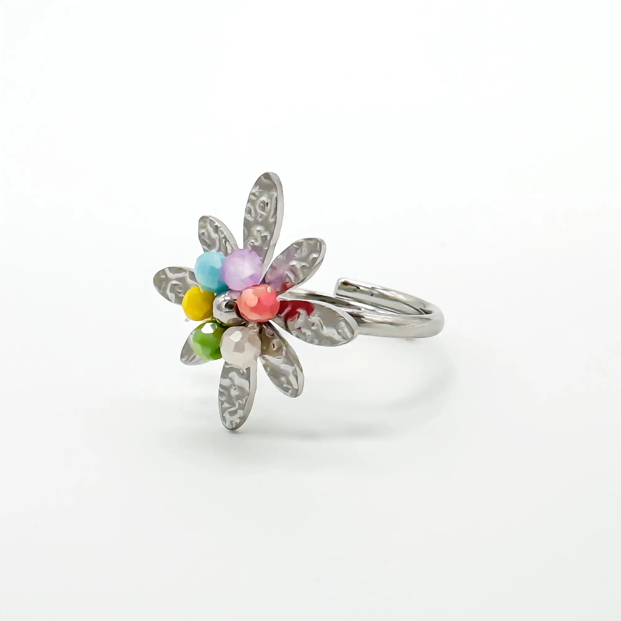 Fleur colorée - Bague - Acier inoxydable - Ajustable