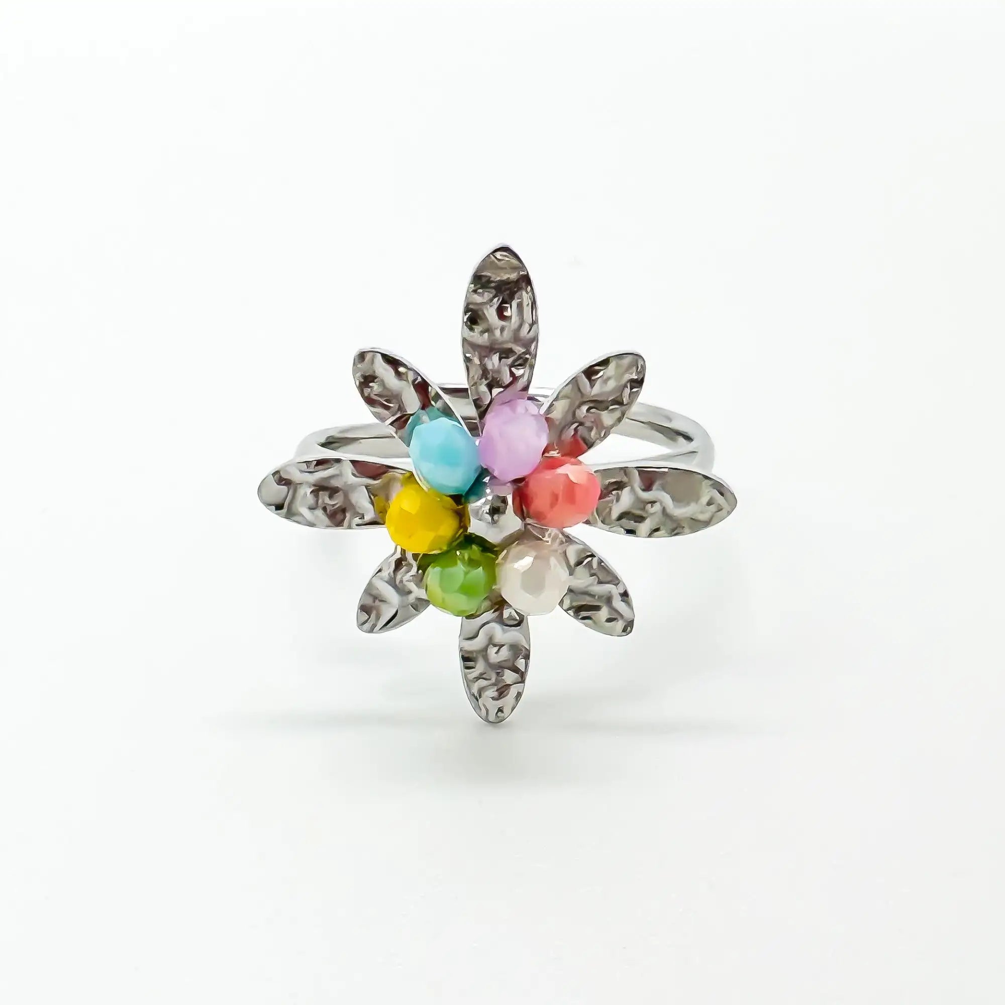 Fleur colorée - Bague - Acier inoxydable - Ajustable