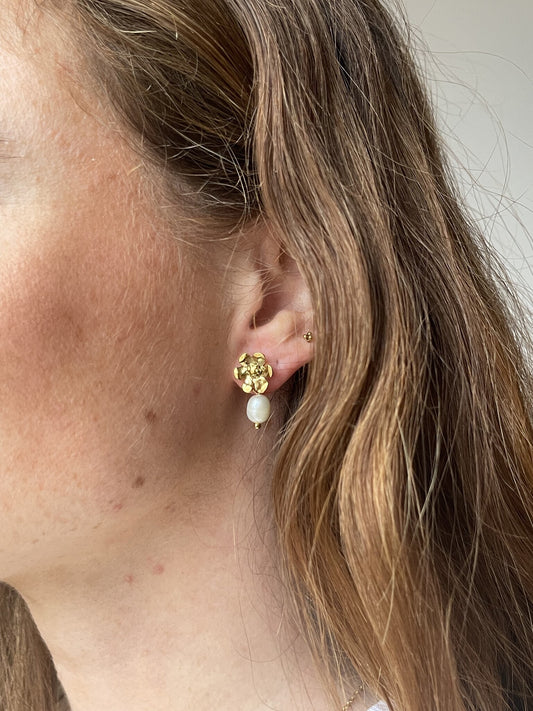 Perle et marguerite - Boucles d'oreilles - Boucles d'oreilles - Acier inoxydable