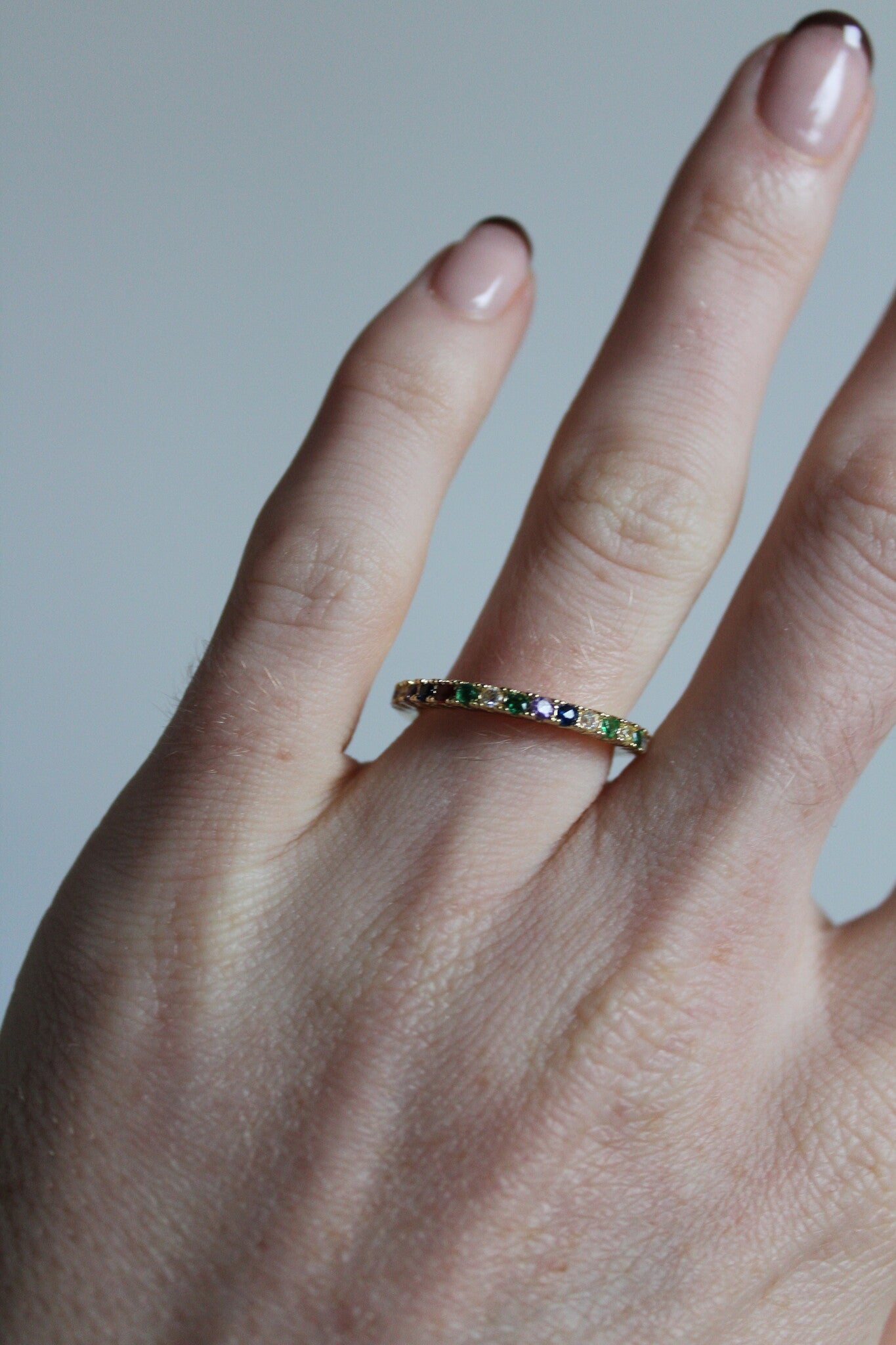 Bague en acier inoxydable avec strass multicolore - Ajustable